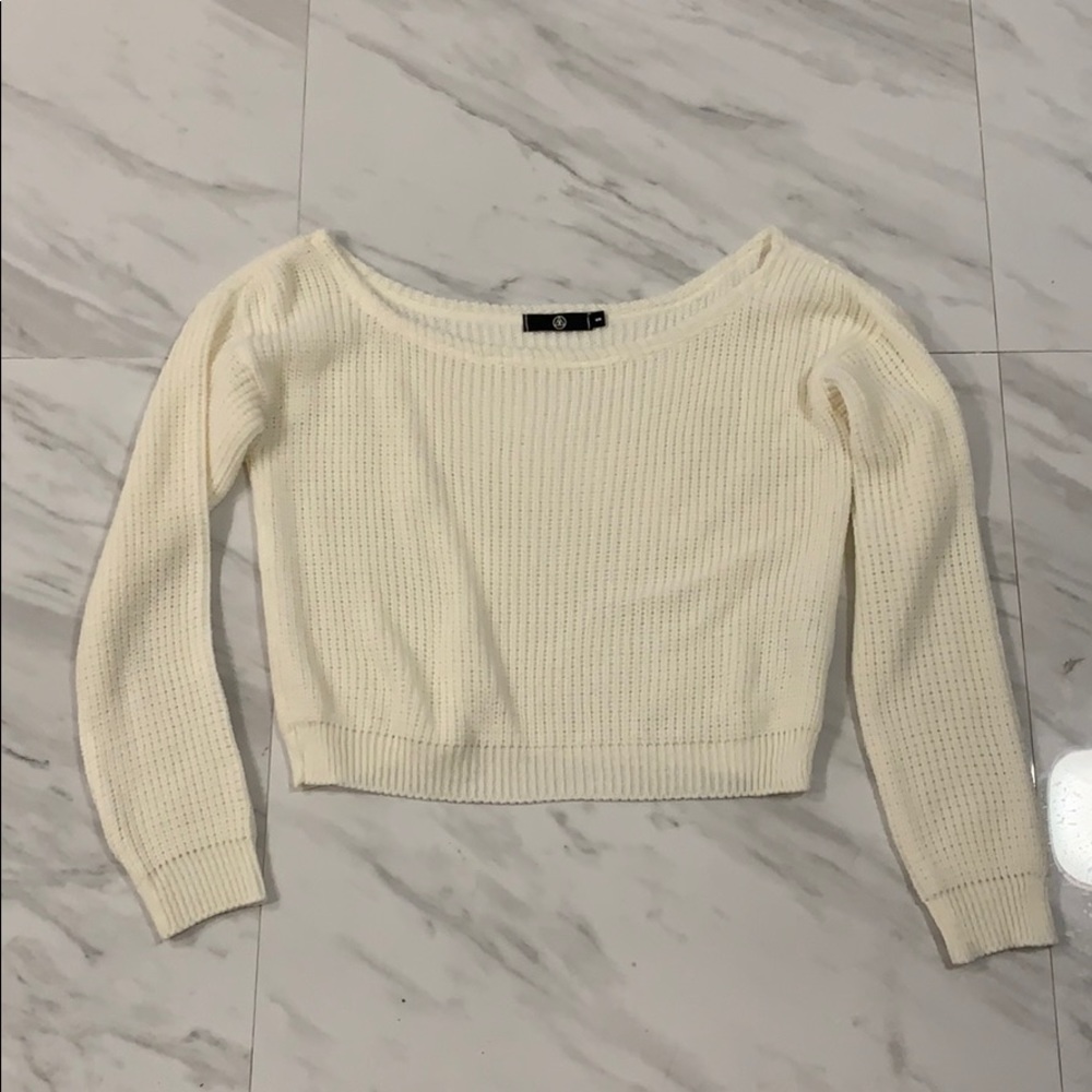 White Off the Shoulder Sweater